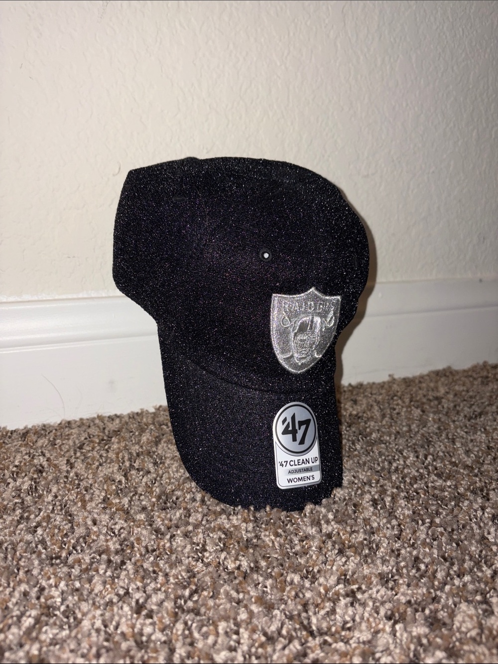 47 Women's Black Raiders Clean Up Cap with Silver Logo